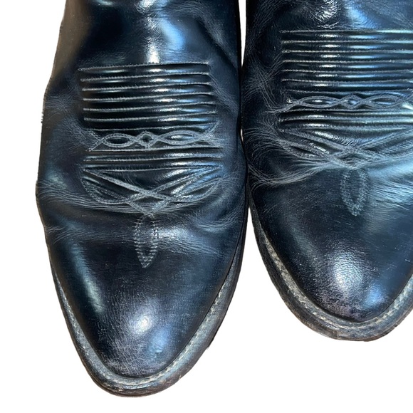 J Chrisholm Men’s Leather Cowboy Boots Black With Stitching Size 12B Made In USA - Picture 8 of 13